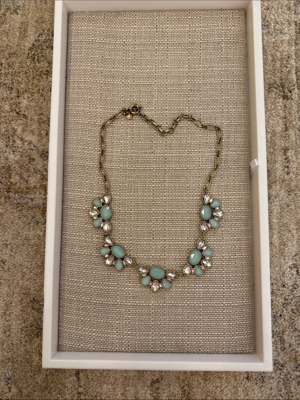 J. Crew Gold-Tone Necklace with Mint Green and Clear Rhinestones